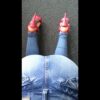 Delicious blowjob with my blue jeans and pink high heels.